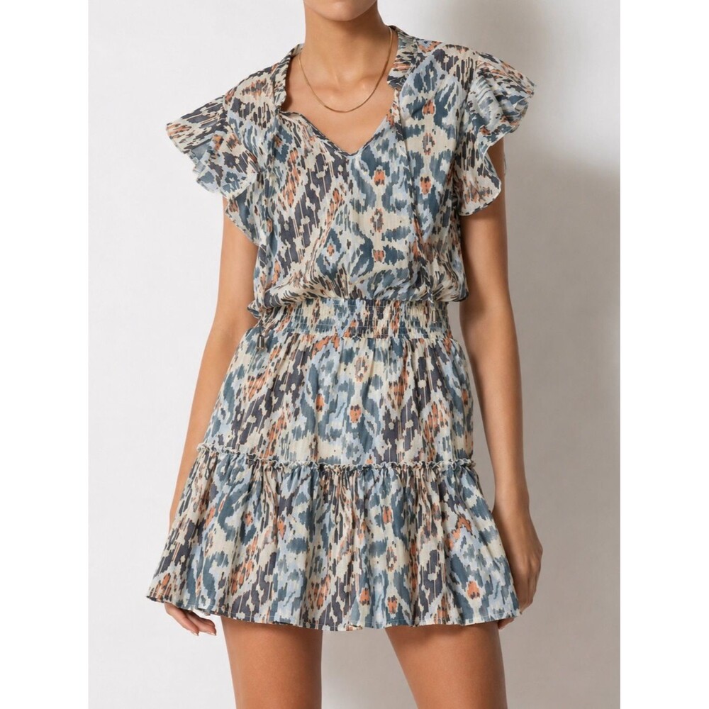 Tart Ezra Aztec Tribal Flutter Sleeve Smocked Mini Dress Boho Size S